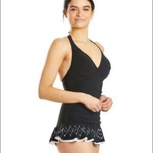 Tropical Escape Halter Top, Black Swim Suit 14 NEW